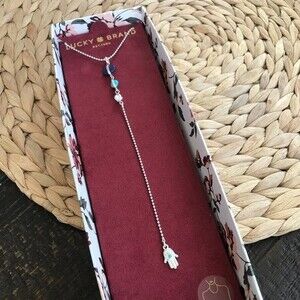 Lucky Brand Hamsa Hand Evil Eye Delicate Semi Precious Stone Pendant Necklace